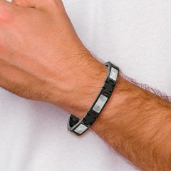 Chisel Stainless Steel Polished and Textured Starburst Design Black IP-plated 8.5 inch Link Bracelet SRB2987-8.5