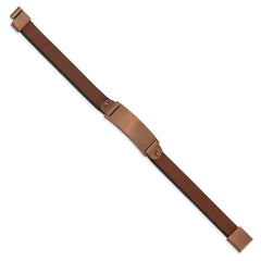 Chisel Stainless Steel Brushed Brown IP-plated Brown Leather 8.5 inch ID Bracelet SRB2989-8.5