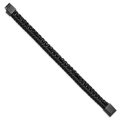 Chisel Stainless Steel Polished Black IP-plated Chain and Black Leather 8.5 inch Bracelet SRB2992-8.5
