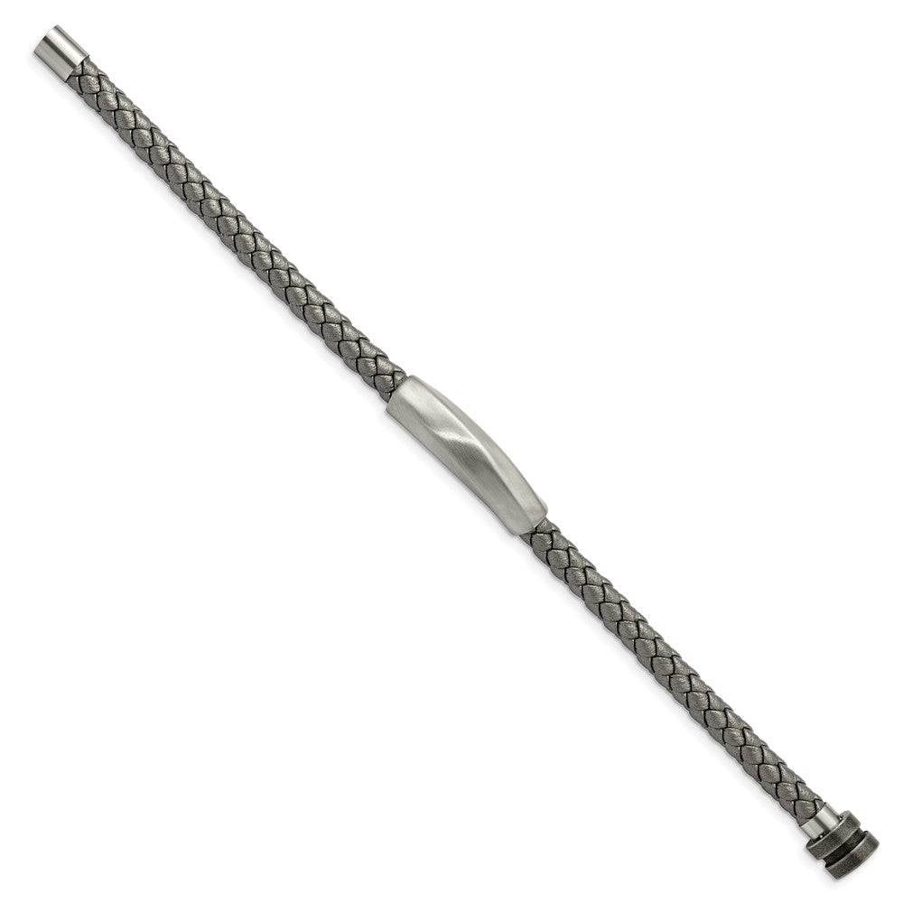Chisel Stainless Steel Antiqued and Brushed Grey Leather 8.25 inch Bracelet SRB3006-8.25
