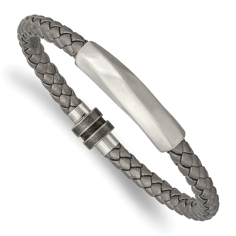Chisel Stainless Steel Antiqued and Brushed Grey Leather 8.25 inch Bracelet SRB3006-8.25