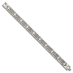 Chisel Stainless Steel Brushed with Polished Beads Inlay 8.5 inch Link Bracelet SRB3012-8.5