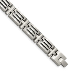 Chisel Stainless Steel Brushed with Polished Beads Inlay 8.5 inch Link Bracelet SRB3012-8.5