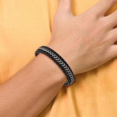 Chisel Stainless Steel Antiqued and Brushed Multi Strand Chain and Black Leather 8.25 inch Bracelet with .5 inch Extension SRB3014-8.25