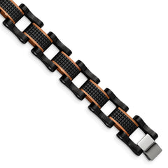 Chisel Stainless Steel Polished and Textured Black and Brown IP-plated 8.25 inch Open Link Bracelet SRB3016-8.25