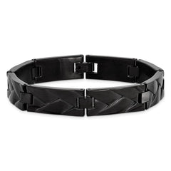 Chisel Stainless Steel Polished Black IP-plated Grooved Design Link 9 inch Bracelet SRB3029-9