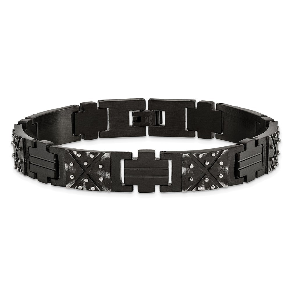 Chisel Stainless Steel Antiqued and Brushed Black IP-plated 9.25 inch Link Bracelet SRB3030-9.25