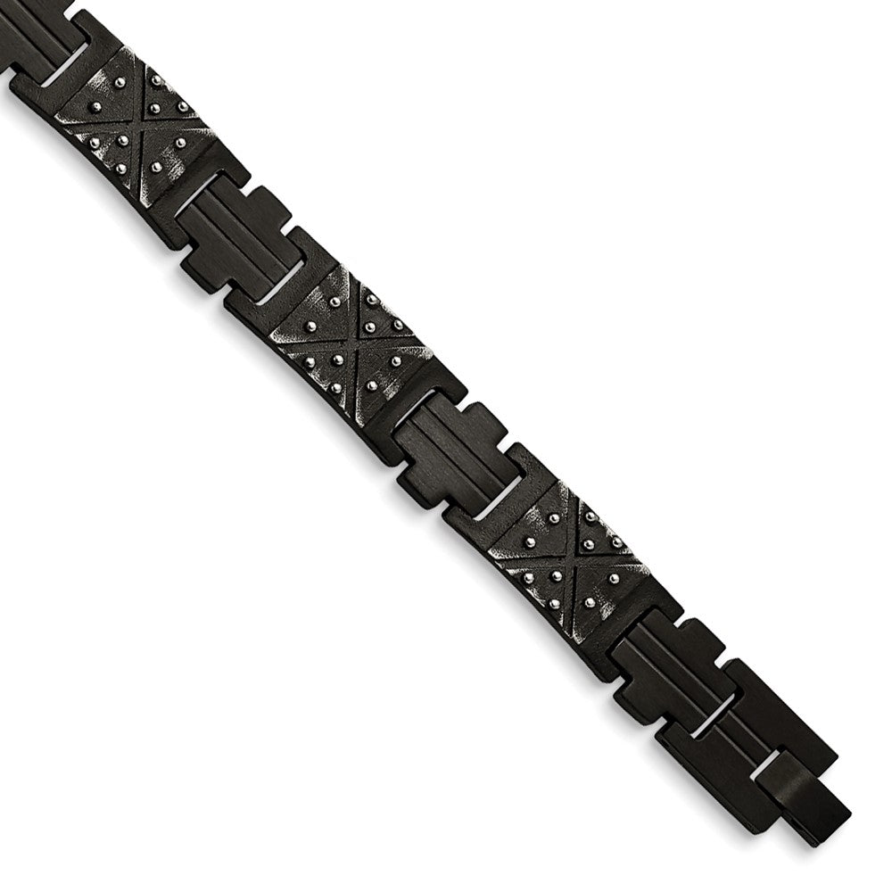 Chisel Stainless Steel Antiqued and Brushed Black IP-plated 9.25 inch Link Bracelet SRB3030-9.25