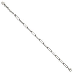 Chisel Stainless Steel Polished Elongated Open Link Paperclip 7 inch Bracelet with 1.25 inch Extension SRB3053-7