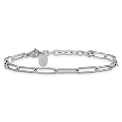 Chisel Stainless Steel Polished Elongated Open Link Paperclip 7 inch Bracelet with 1.25 inch Extension SRB3053-7