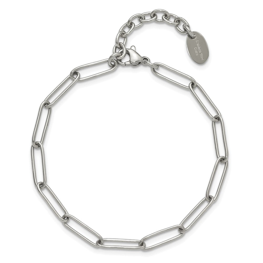 Chisel Stainless Steel Polished Elongated Open Link Paperclip 7 inch Bracelet with 1.25 inch Extension SRB3053-7
