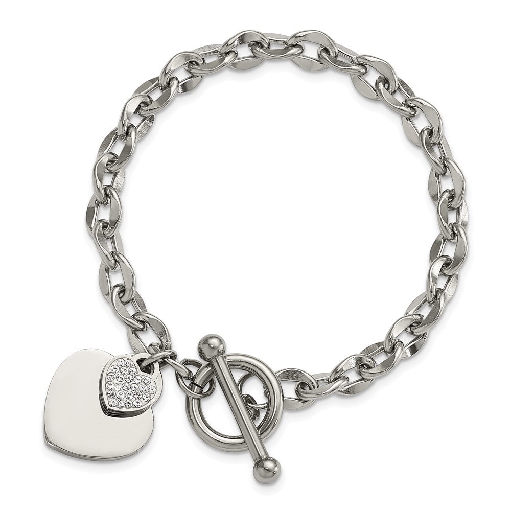 Chisel Stainless Steel Polished Two Hearts with CZ 7.5 inch Toggle Bracelet SRB3058-7.5