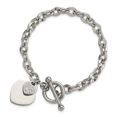 Chisel Stainless Steel Polished Two Hearts with CZ 7.5 inch Toggle Bracelet SRB3058-7.5