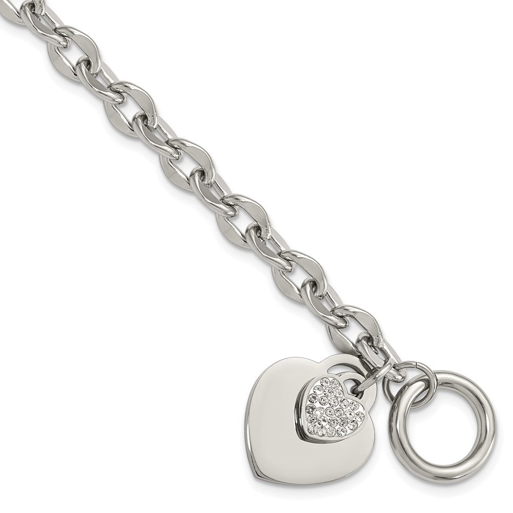 Chisel Stainless Steel Polished Two Hearts with CZ 7.5 inch Toggle Bracelet SRB3058-7.5