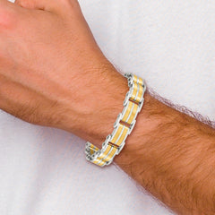 Chisel Stainless Steel Brushed and Polished Yellow IP-plated 8.25 inch Link Bracelet SRB3060-8.25