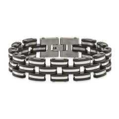 Chisel Stainless Steel Brushed and Polished with Black Rubber 8 inch Link Bracelet SRB3061-8