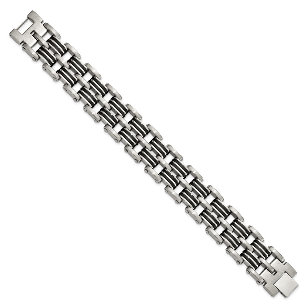 Chisel Stainless Steel Brushed and Polished with Black Rubber Inlay 8.25 inch Link Bracelet SRB3062-8.25