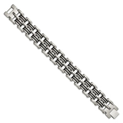 Chisel Stainless Steel Brushed and Polished with Black Rubber Inlay 8.25 inch Link Bracelet SRB3062-8.25