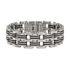 Chisel Stainless Steel Brushed and Polished with Black Rubber Inlay 8.25 inch Link Bracelet SRB3062-8.25
