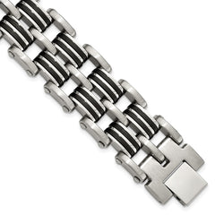 Chisel Stainless Steel Brushed and Polished with Black Rubber Inlay 8.25 inch Link Bracelet SRB3062-8.25