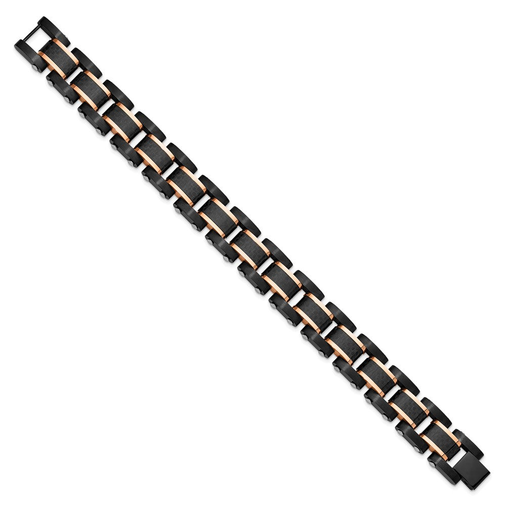 Chisel Stainless Steel Brushed and Polished Black and Rose IP-plated with Black Carbon Fiber Inlay 8.5 inch Link Bracelet SRB3063-8.5