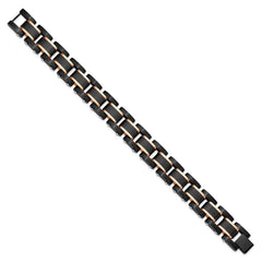 Chisel Stainless Steel Brushed and Polished Black and Rose IP-plated with Black Carbon Fiber Inlay 8.5 inch Link Bracelet SRB3063-8.5
