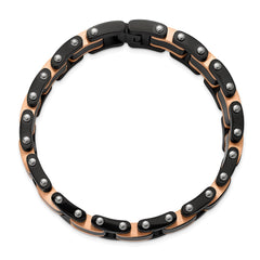Chisel Stainless Steel Brushed and Polished Black and Rose IP-plated with Black Carbon Fiber Inlay 8.5 inch Link Bracelet SRB3063-8.5