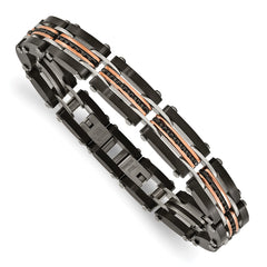 Chisel Stainless Steel Brushed and Polished Black and Rose IP-plated Reversible 7.5 inch Bracelet with .5 inch Extension SRB3065-7.5