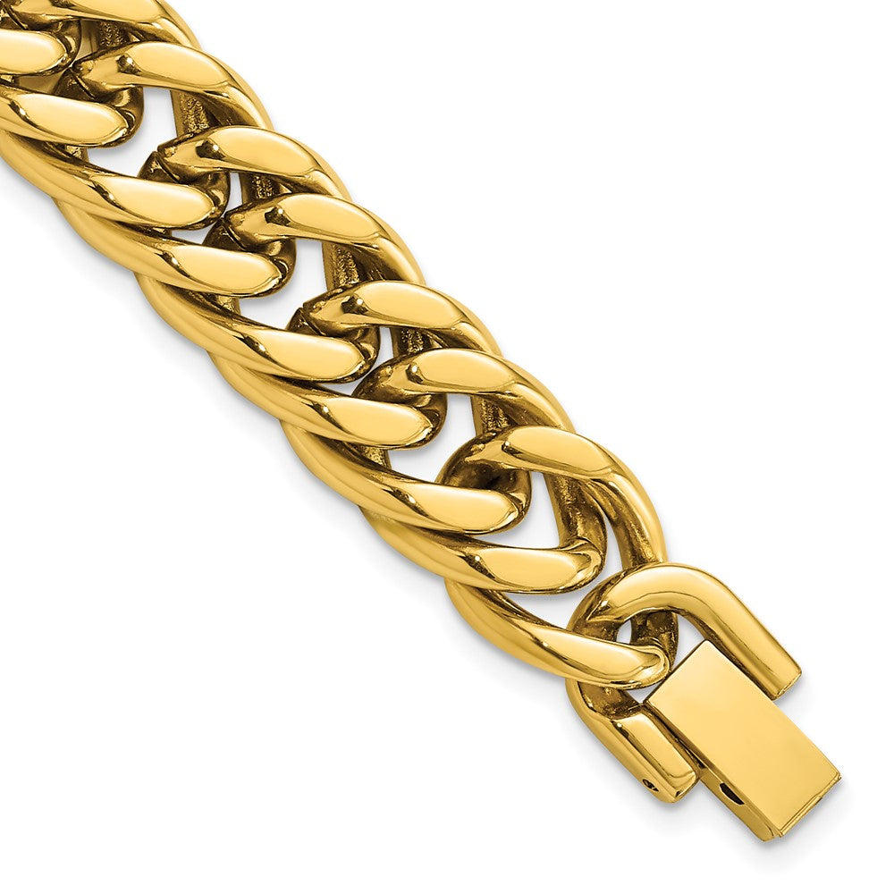 Chisel Stainless Steel Polished Yellow IP-plated 12mm 8.5 inch Heavy Curb Link Bracelet SRB3066-8.5