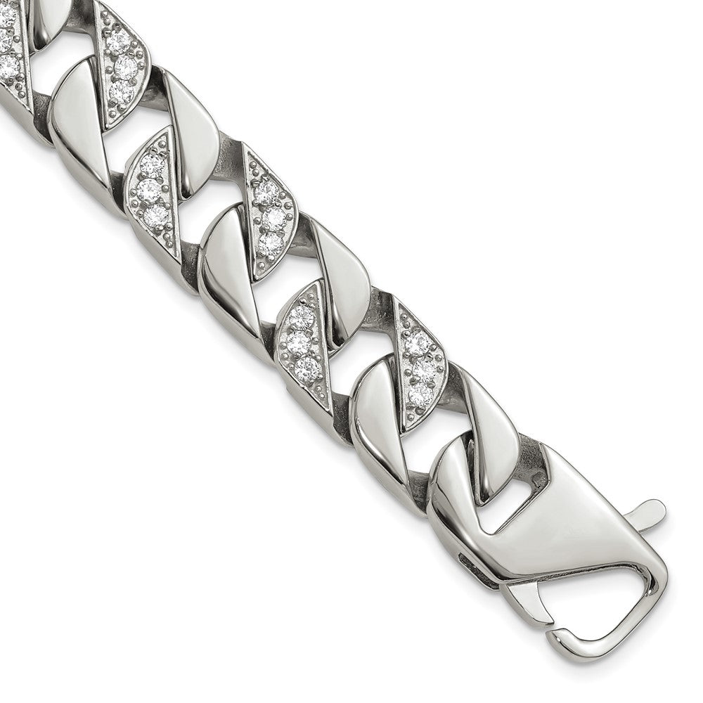 Chisel Stainless Steel Polished with CZ 8.5 inch Curb Link Bracelet SRB3069-8.5