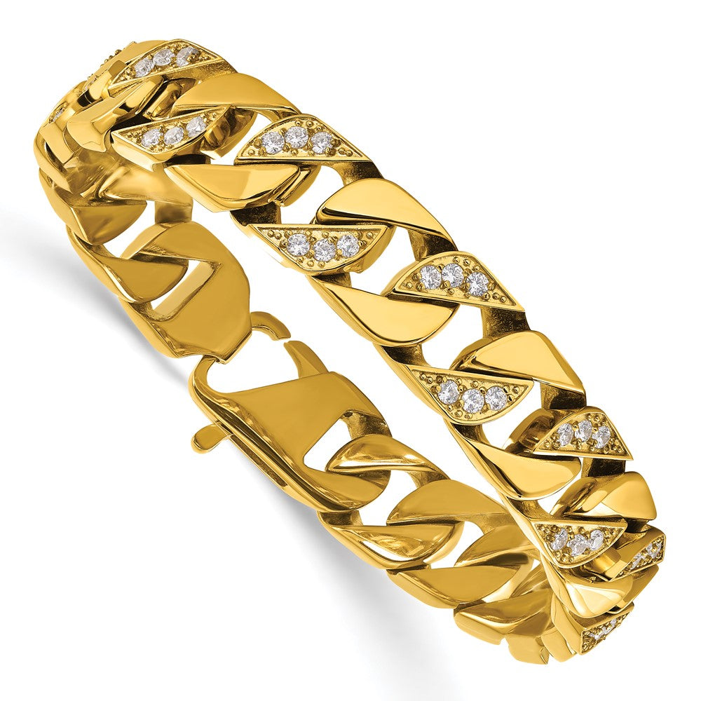 Chisel Stainless Steel Polished Yellow IP-plated with CZ 8.5 inch Curb Link Bracelet SRB3070-8.5