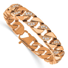 Chisel Stainless Steel Polished Rose IP-plated with CZ 7.75 inch Curb Link Bracelet SRB3071-7.75