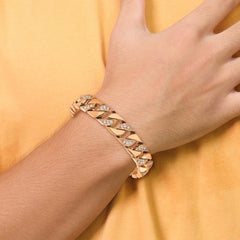 Chisel Stainless Steel Polished Rose IP-plated with CZ 7.75 inch Curb Link Bracelet SRB3071-7.75