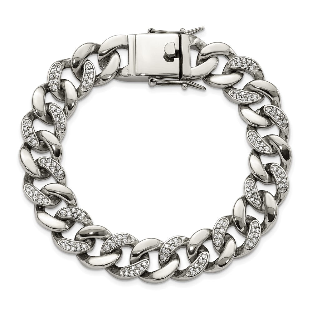 Chisel Stainless Steel Polished with CZ 8 inch Curb Link Bracelet SRB3072-8