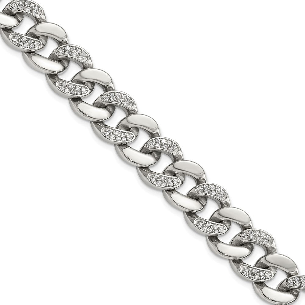 Chisel Stainless Steel Polished with CZ 8 inch Curb Link Bracelet SRB3072-8