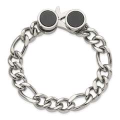 Chisel Stainless Steel Polished with Black Agate 8 inch Figaro Link Bracelet SRB3074-8