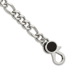 Chisel Stainless Steel Polished with Black Agate 8 inch Figaro Link Bracelet SRB3074-8