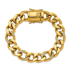 Chisel Stainless Steel Polished Yellow IP-plated with CZ 8 inch Curb Link Bracelet SRB3096-8