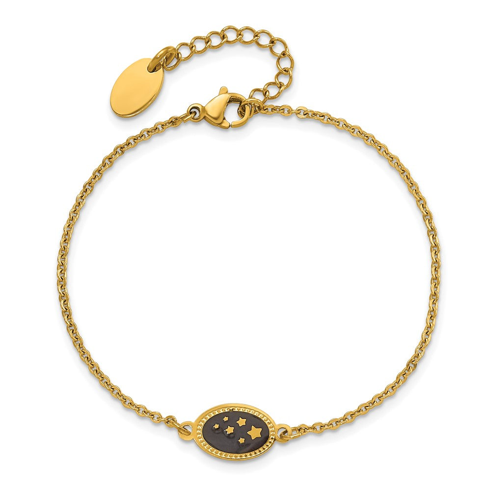 Chisel Stainless Steel Polished Yellow IP-plated with Black Enameled Stars 6.5 inch Bracelet with 1.5 inch Extension SRB3103-6.5