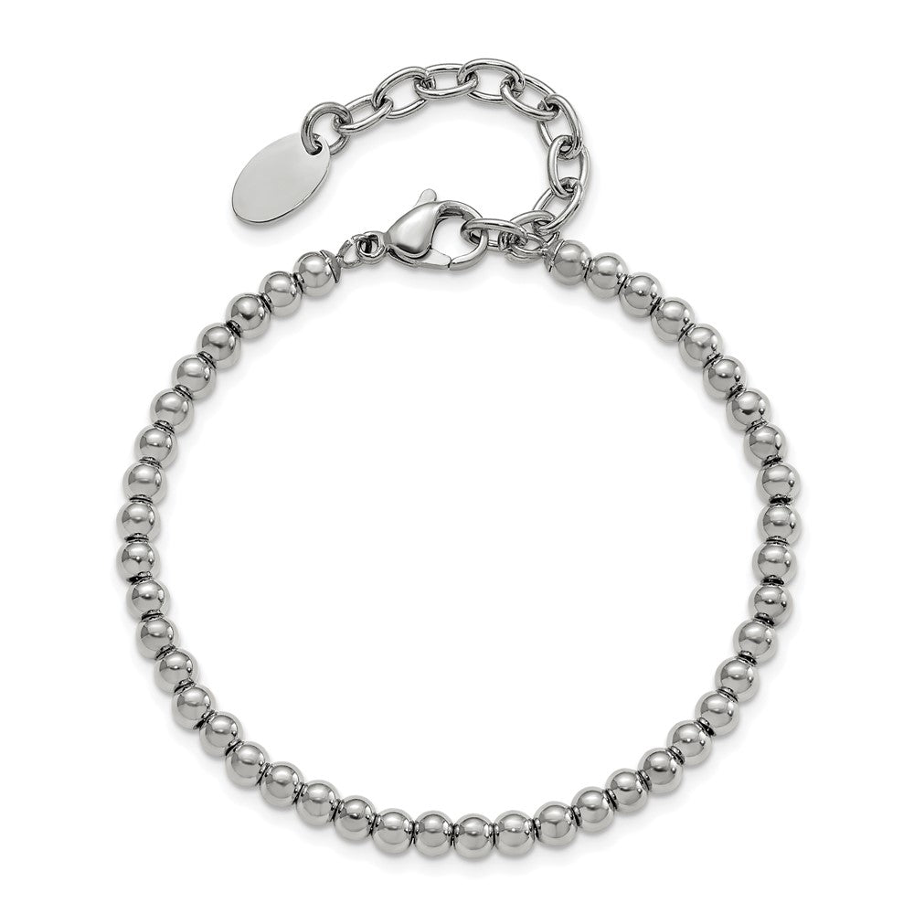 Chisel Stainless Steel Polished 4mm Beaded 6.5 inch Bracelet with 1.5 inch Extension SRB3111-6.5