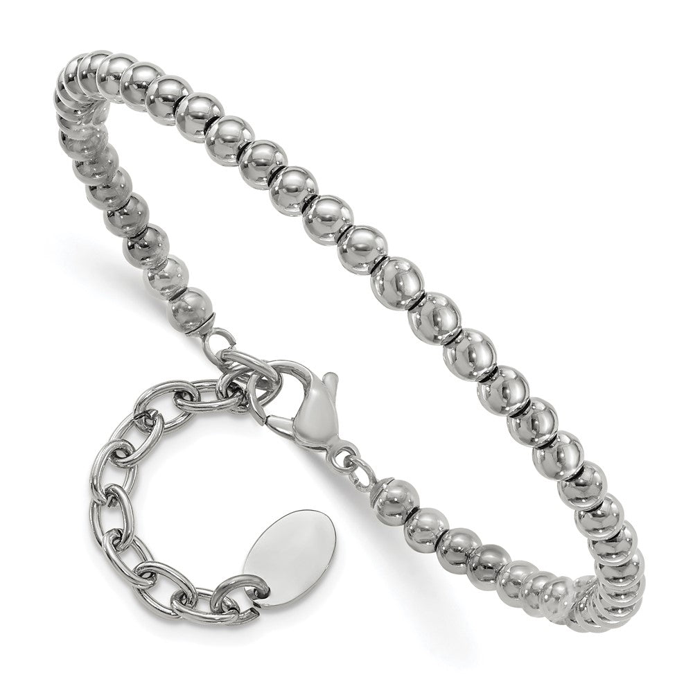 Chisel Stainless Steel Polished 4mm Beaded 6.5 inch Bracelet with 1.5 inch Extension SRB3111-6.5