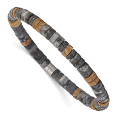 Chisel Stainless Steel Brushed Black Spectrolite and Grain Stone Beaded Stretch Bracelet SRB3124