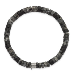 Chisel Stainless Steel Brushed Spectrolite and Black Agate Beaded Stretch Bracelet SRB3126