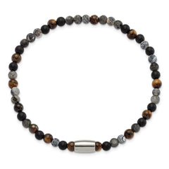 Chisel Stainless Steel Polished 5mm Spectrolite, Agate, Tiger's Eye and Blue Stone Beaded Stretch Bracelet SRB3130
