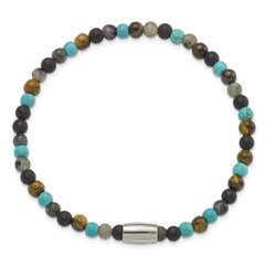 Chisel Stainless Steel Polished 5mm Spectrolite, Agate, Tiger's Eye and Howlite Beaded Stretch Bracelet SRB3133