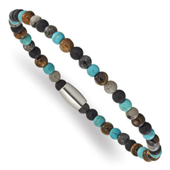 Chisel Stainless Steel Polished 5mm Spectrolite, Agate, Tiger's Eye and Howlite Beaded Stretch Bracelet SRB3133