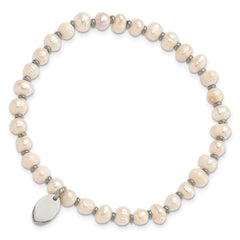 Chisel Stainless Steel Polished 5.5mm Freshwater Cultured Pearl Beaded Stretch Bracelet SRB3138