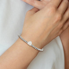 Chisel Stainless Steel Polished Heart 4mm Beaded Stretch Bracelet SRB3139