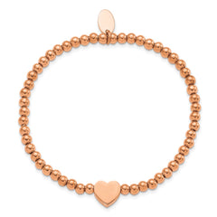 Chisel Stainless Steel Polished Rose IP-plated Heart 4mm Beaded Stretch Bracelet SRB3140R