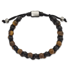 Chisel Stainless Steel Brushed Tiger's Eye and Black Agate Black Nylon Adjustable Bracelet SRB3141